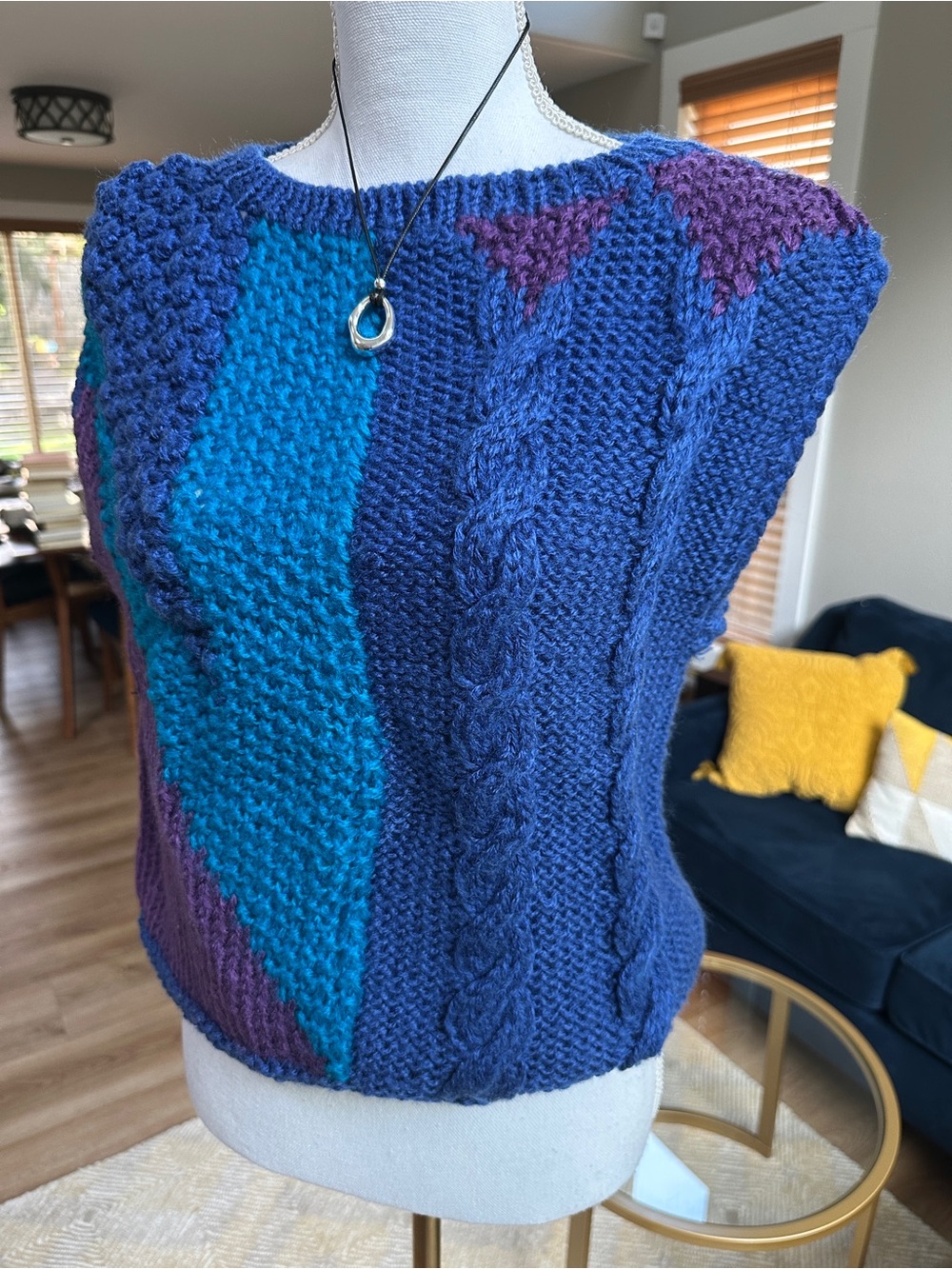 Vintage boxy sleeveless boatneck jewel tone color sleeveless sweater